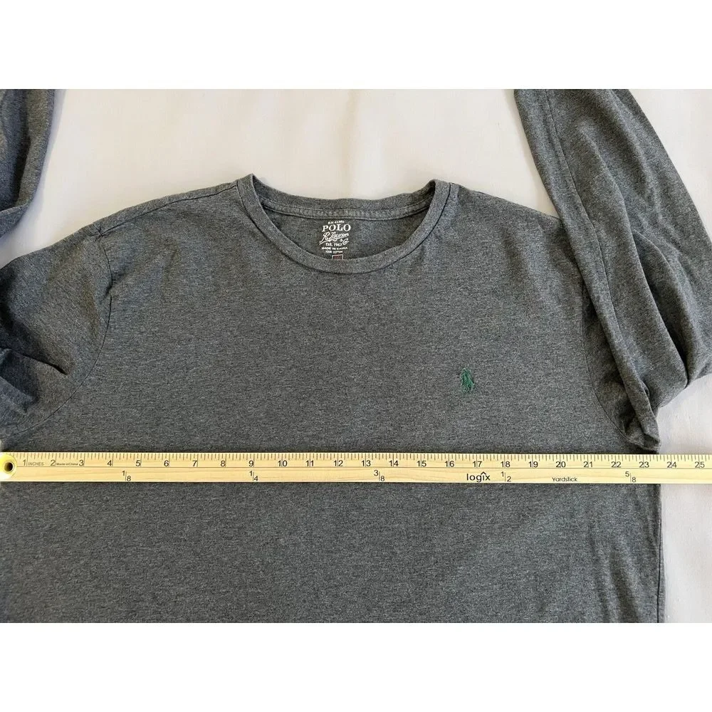 Vintage Polo Ralph Lauren Gray Long Sleeve Shirt XL Green Pony Single Stitch Y2K